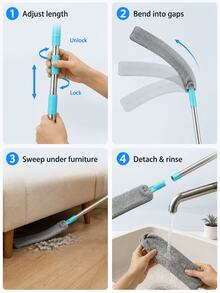 SMEGGEMS Extendable Microfiber Gap Dusting Brush With Telescopic Pole, Bendable Detachable Washable Gap Dust Collector, Suitable For Sofa, Bed, Furniture Bottom - View 10