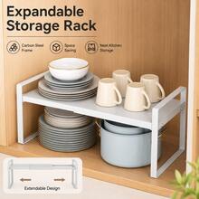 1pc Expandable Kitchen Shelf Organizer Rack, Carbon Steel Material Large Adjustable Cabinet Spice Rack, Suitable For Kitchen, Pantry, Bathroom, Bedroom, Office, White - Multicolor - View 2