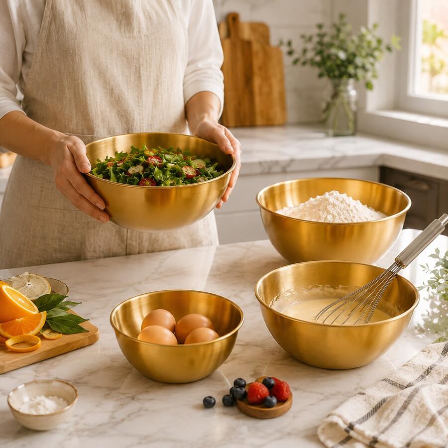 3pcs Stainless Steel Mixing Bowls Set, Suitable For Kneading Dough, Salad, Cooking, Kitchen Utensils
