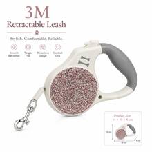 Pink Shiny Rhinestone Retractable Dog Leash 3M, Ergonomic Handle, Metal Swivel Hook, Cute Outdoor Puppy Leash - Multicolor - View 1
