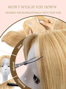 Penutup Rambut Jepit Tak Terlihat dengan Poni, Fiksasi Aman Multi-Jepit, Ringan, Penambah Volume Tanpa Sambungan, Tampilan Alami, Cocok untuk Perjalanan Sehari-hari, Pesta, Pernikahan, dan Acara Lainnya, Aksesori Rambut Dewasa yang Elegan dan Percaya Diri - MultiWarna - View 5