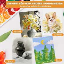 Back To School 21*21 Cm 3-Ring Metal Loose-Leaf Detachable Watercolor Sketchbook, 300g Rough Texture Watercolor Paper Notebook, Flat Lay Drawing Pad, Removable Pages For Art Class Practice, Compatible With Watercolor, Gouache, Acrylic, Ink And Illustration, Durable School Supplies For Teen Art Students And Painting Beginners - Fresh Flowers - View 10