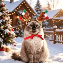 1pc Christmas Pet Reindeer Antler Headband, Adjustable Strap, Suitable For Cats And Dogs, Holiday Party Photo Decoration, Perfect Holiday Gift For Your Pet - Multicolor - View 5