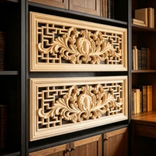 2pcs Solid Wood Carving With Hollow Horizontal Flowers, Home Decorations, Woodworking Supplies, Suitable For Cabinets, Doors And Windows, Furniture, Background Walls, Porches, Offices And Other Decorations, Holiday Decorations, DIY Decorations. - Multicolor - View 5