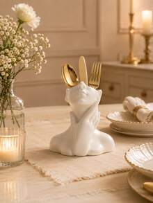 1pc White Abstract Face Kitchen Utensil Holder, Female Bust Cutlery Organizer For Countertop, Spoon Fork Chopstick Storage Holder, Modern Nordic Minimalist Kitchen Decor, Multi-Use Home Storage Organizer - Multicolor - View 5