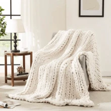 1pc Chenille Knitted Flannel Blanket, Novel Soft And Comfortable Flannel Blanket For Nap, Office, School, Home, Picnic, Travel, Gift - Beige - View 10