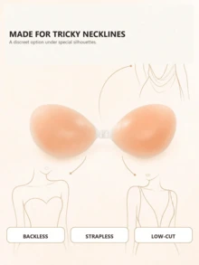 1/2 Pair Reusable Silicone Adhesive Bras, Non-Slip Lining, Suitable For Wedding Dresses, Small Size, Gentle Low Adhesion - Multicolor - View 6