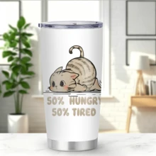 1/5pcs 20oz Stainless Steel Insulated Tumbler, Sleepy Tired Tabby Cat Slogan Print, Leak‑Proof Sealed Lid, Portable Thermal Cup For Office Break, Home Relaxation, Casual Outing, Daily Drinkware Use - Lazy, Hungry, and Tired Cat - View 5