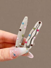 2/4pcs Colorful Oil Drop Hair Clips, Cute Sweet Korean Style Bangs Clips, Suitable For Daily Wear Side Clips, Girl Bangs Clips, Pearl Alligator Hair Clips, Hair Accessories - Multicolor - View 2