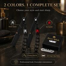 Professional Barber Shavette Straight Razor Set For Men, Hollow Out Spider Pattern Foldable Shaving Razor, Easy Blade Swap Design, Includes 100 Replacement Blades, Salon Precision Edging Grooming Tool, Gift For Barbers & Bearded Men - Multi-color - View 6