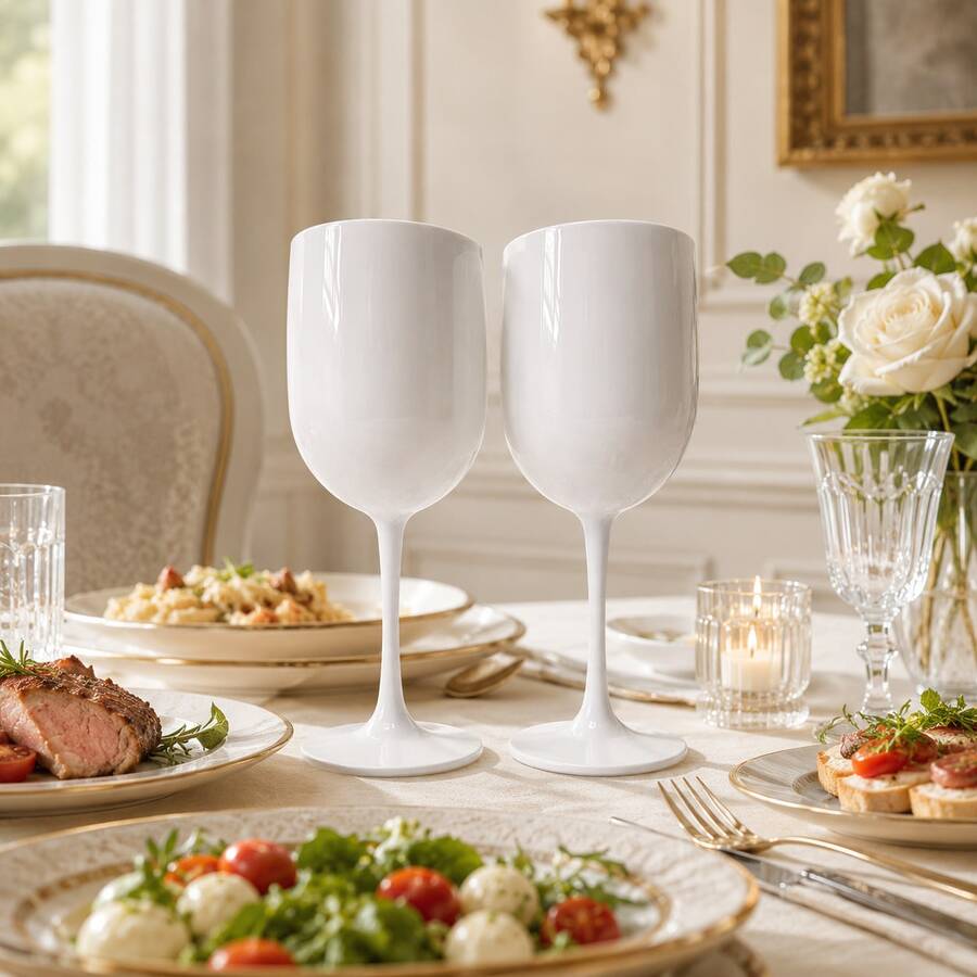 White High-Stem Wine Glasses, Elegant Modern Drinkware, Suitable For Wedding Reception, Dinner Party, Christmas, New Year, Birthday, Anniversary, Bridal Shower, Home Dining, Restaurant Table Setting, Hosting Guests And Holiday Celebration, Fashionable Table Decor - View 1