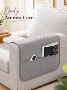 1PC/2pcs Sarung Sandaran Lengan Sofa Warna Polos, Pelindung Sandaran Lengan Sofa yang Dapat Dilepas dengan Tas Penyimpanan, Sarung Kursi untuk Ruang Tamu Rumah - Grey - View 2