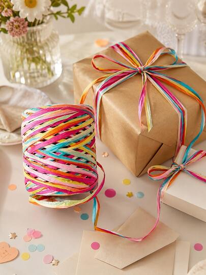 Colorful 5.5 Yards/Pack Raffia Paper Rope Ribbon, Suitable For Gift Wrapping, Floral Arrangement, Wedding Bouquet And Party Decoration