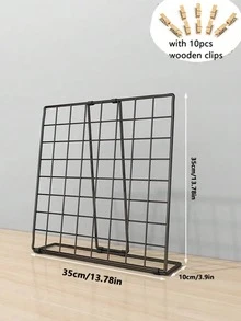 KASUDIN 1pc Foldable Metal Grid Display Stand With 10 Clips, Portable Desktop Photo Frame Holder & Jewelry Rack, Industrial Style Home Office Decor, Aesthetic Classroom & Room Decor, Back School - View 5
