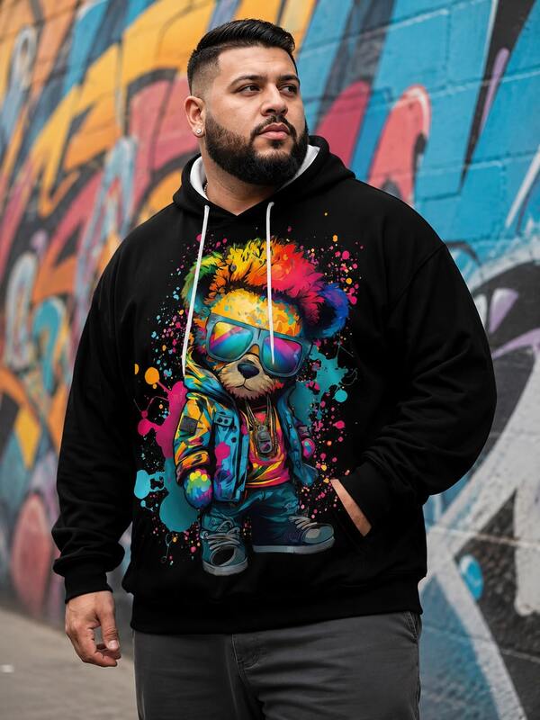 ZhuYa Plus Size Casual Minimalist Series Lion Icon Print Hoodie - Loose Fit With Kangaroo Pocket Long Sleeve Sweatshirt, Street Casual Spring/Autumn Outdoor Jacket