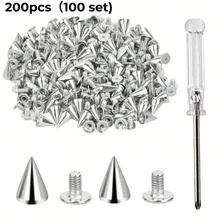 cgelaero 100/200pcs Pointed Double-Head Rivets And Round-Head Rivets, Multiple Sizes, Punk Style Rivets For DIY Shoes, Bags, Clothing Accessories - Multicolor - View 10