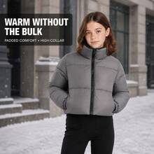 SOLOCOTE Girls' Winter Reversible Long Sleeve Short Lightweight Padded Coat - Grey - View 2