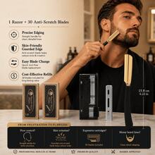 Foldable Barber Shavette Razor Kit For Men, 1 Precision Straight Edging Razor With Easy Blade Swap, Comes With 30 Anti-Scratch Single Edge Blades, Smooth Irritation-Free Shave For Beard Neckline, Barbershop Home Grooming Gift - Multi-color - View 8
