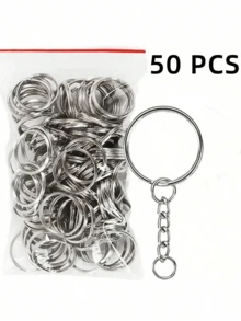 50pcs/20pcs Metal Blank Keychain Key Ring With Chain DIY Jewelry Accessories - Keychain - View 4