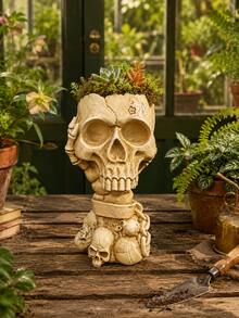 Outdoor Garden Skull Planter, Gothic Style Flower Pot, Halloween Porch Decor, Yard, Patio, Balcony, Garden Table Decorative Succulent Plant Pot, Spooky Plant Pot Home Decor - B - View 3