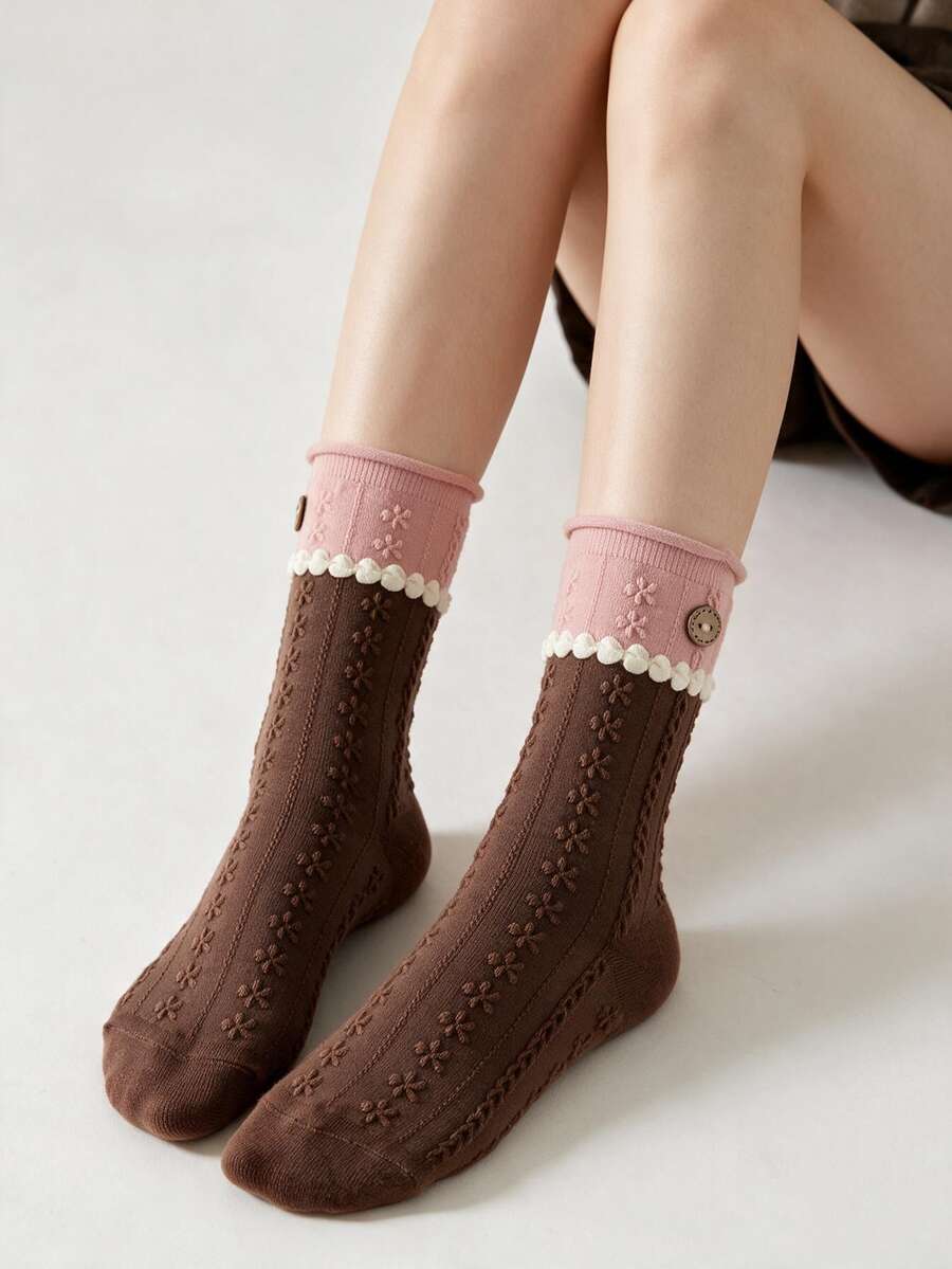 1 Pair Pure College Style Women's Socks, Cute And Fresh For Daily Wear - Multicolor - View 1
