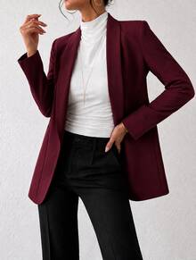 Women Blazers - Burgundy - View 2