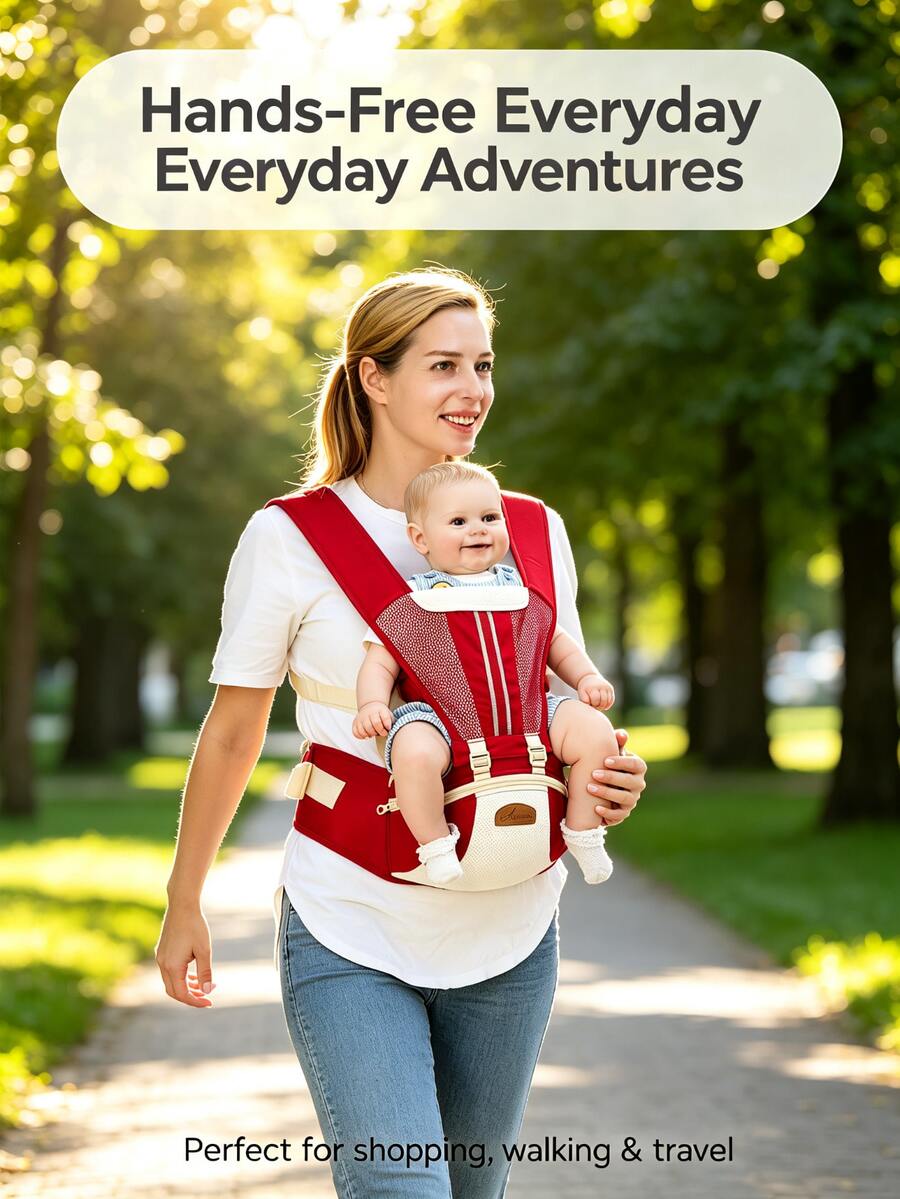 Baby Hip Seat Carrier, 4-In-1 Multi-Function Baby Carrier, Breathable Mesh, Pressure-Relieving Shoulder Straps, All-Season, For Outings, Strolling, Shopping, Travel, Baby Seat - Red - View 1