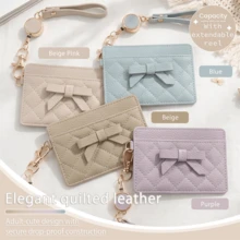 Cute Rhombus Pattern ID Badge Holder With 3D Bow, Retractable Lanyard Up To 35cm, Double-Sided Storage, Slim And Lightweight, Suitable For Employee ID/Transportation IC Card, Commuting/School Use, 4 Colors Available - Multicolor - View 1