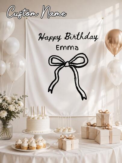 1 Stück personalisiertes Geburtstagsbanner, individuell gestalteter Geburtstags-Wandteppich, personalisierter Happy Birthday Hintergrund, individuelle Namens-Stoffdekoration, extra großes Banner mit individuellem Namen, minimalistische ästhetische Hintergrunddekoration - glatte Kanten mit Metallösen an den vier Ecken, geeignet für Heimpartys, Innen-/Außenfeiern, Geburtstagsfeier-Dekorationen, Erwachsenenzeremonien, einfach aufzuhängen, speziell für Geburtstagsfeiern entworfen