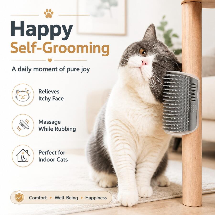 Wall-Mounted Cat Scratching & Grooming Brush - Self-Grooming Corner Comb - Scratching Board Toy - Deshedding Massage Comb | Pet Grooming Tool - Self-Grooming Corner Comb, Indoor Pet Massage Tool - Easy To Clean, Ergonomic Pet Comb - Space-Saving Pet Grooming Tool, Suitable For Deshedding And Grooming