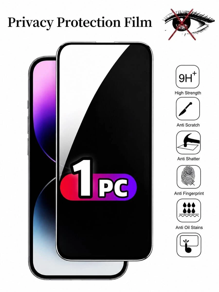 CASECOPS 1Pack Privacy Tempered Glass Screen Protector, Compatible With IPhone 18 Pro Max/18 Pro/17 Pro Max/17 Pro/17 Air/17/17 E/16 Pro Max/16 Pro/16 Plus/16 E/15 Pro Max/15 Pro/15 Plus/15/14 Pro Max/13 Pro/13 Mini/12/11 Pro/11 Series, 9H+ Hardness Tempered Glass, Full Coverage, Anti-Fingerprint, Anti-Scratch, Front HD Display, Side Privacy Protection, No Bubbles, Easy To Install - 1 Pack - View 1