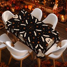 1pc,Vintage Halloween Tablecloth, Ghost Pumpkin Bat Black Cat Print Polyester Table Cover, Halloween Dining Table Decor For Kitchen, Party, Family Gathering And Holiday Home Decoration - B - View 6