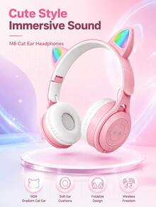 Foldable Wireless Cat Ear Headphones, Color Changing Cat Ear Wireless Headphones With Microphone, Touch Control, Super Long Battery Life, Suitable For Children/Gifts - 彩色 - 查看 4