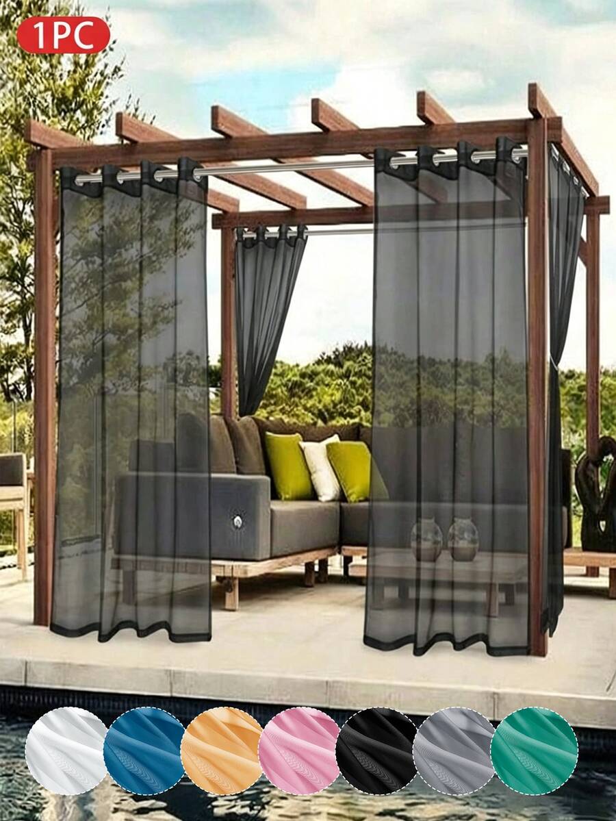 1PC Solid Color Outdoor Polyester Window Sheer, Modern Minimalist Dust-Proof Sun-Proof Gazebo Curtain Sheer, Suitable For Balcony, Sheer Curtain, Patio, Etc. Decoration, Thin Patio Decorative Sheer, Semi-Transparent Decorative Sheer - Multicolor - View 1