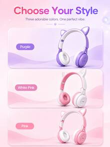 Foldable Wireless Cat Ear Headphones, Color Changing Cat Ear Wireless Headphones With Microphone, Touch Control, Super Long Battery Life, Suitable For Children/Gifts - 彩色 - 查看 8