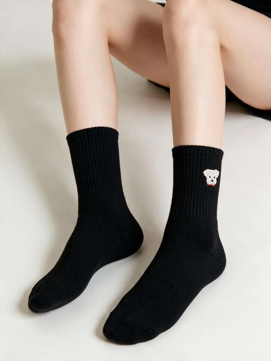 1 Pair Socks, College Style Cartoon Fashion Daily Wear - Black - View 1