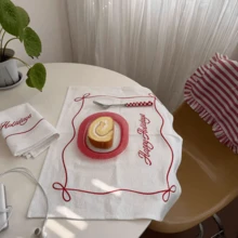 1/2/4pcs White Embroidered Bow Holiday Decorative Soft Classic Placemats & Napkins, Suitable For Wedding, Valentine's Day And Home Decor - Multicolor - View 3