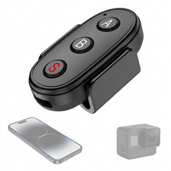 Control remoto de cámara inalámbrico, compatible con /cámaras deportivas/teléfonos móviles/cámaras de 360 grados y otros dispositivos, con función de obturador inalámbrico, adecuado para deportes al aire libre, grabación de video, selfies y viajes. Batería integrada de 55mAh