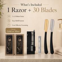Foldable Barber Shavette Razor Kit For Men, 1 Precision Straight Edging Razor With Easy Blade Swap, Comes With 30 Anti-Scratch Single Edge Blades, Smooth Irritation-Free Shave For Beard Neckline, Barbershop Home Grooming Gift - Multi-color - View 7