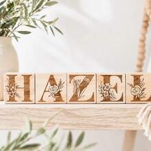 Personalized Wood Name Blocks, Floral Print, Nursery Decor, Baby Shower Gift, Photo Props, Keepsake,Minimalist Wall Art,Abstract Heart Print - Multicolor - View 3