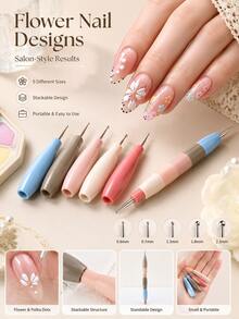 5-In-1 Nail Art Dotting Tool, Multi-Size Ball Tip Dotting Pen For Flower & Polka Dot Designs, DIY Manicure Nail Painting Tool For Gel Acrylic Nails, Portable Nail Art Accessory For Beginners, Home & Salon - Multicolor - View 3