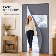 Pure Gray Side-Opening Winter Thermal Door Curtain With Visible Window, Built-In Strong Magnetic Blocks For Seamless Silent Closure, No-Drill Hook And Loop Installation, Hidden Bottom Weight, Suitable For Various Home Door Scenarios, Multiple Sizes Available - Solid Gray Side-open [Warm] - View 5