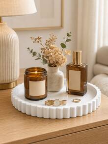 1 pieza Bandeja de tocador redonda con borde ondulado color crema blanco, caja de almacenamiento elegante para joyas, fragancias y velas, decoración moderna para escritorio del hogar, encimera de baño y exhibición de fragancias del hogar, organizador de cajones, decoración de habitación, almacenamiento de joyas, estante de joyas, regalo - Multicolor - Ver 3