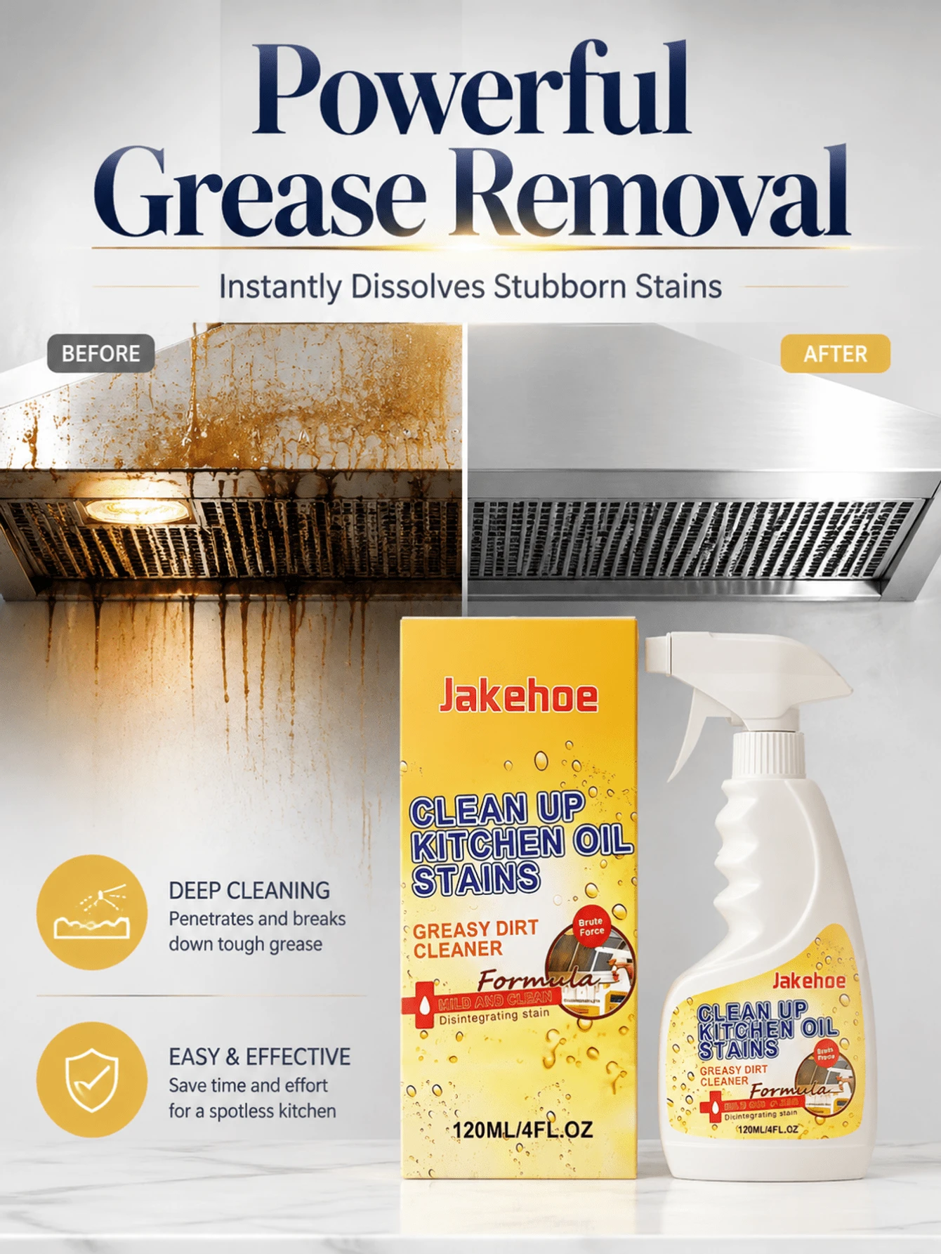 jakehoe Oil Stain Cleaner, Fast Stain Removal, Gentle Multi-Material Penetrating Cleaning, Easy To Rinse, Universal For Kitchen, Clothing, Tile Surfaces, Range Hood, Stove, Household Essential, Holiday Must-Have, Perfect Gift Choice - Liquid - View 1