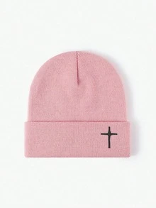 1件刺繡深色十字針織帽，戶外防寒針織毛帽，休閒百搭冬季保暖毛帽，適合日常通勤 - 針織帽 - 查看 17