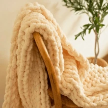 1pc Chenille Knitted Flannel Blanket, Novel Soft And Comfortable Flannel Blanket For Nap, Office, School, Home, Picnic, Travel, Gift - Beige - View 9
