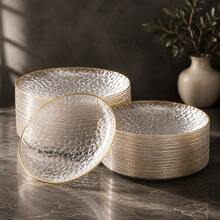 50/25/20/10pcs Transparent Gold Rim Plates/Trays Set, 7.5 Inch/10.25 Inch Reusable Plates, Food Trays, Fruit And Snack Platters, Dessert And Salad Plates, Cheese And Candy Trays, Multi-Purpose Tableware For Party, Wedding, Birthday, Picnic, Holiday Events, Easy To Clean And Durable, Suitable For Home And Event Elegant Table Setting - View 12