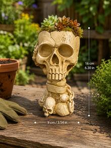 Outdoor Garden Skull Planter, Gothic Style Flower Pot, Halloween Porch Decor, Yard, Patio, Balcony, Garden Table Decorative Succulent Plant Pot, Spooky Plant Pot Home Decor - B - View 11