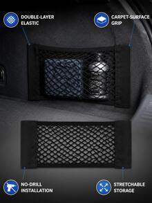 1pc Car Trunk Storage Net 25*40CM Double Layer Elastic Hook & Loop Design, Flocked Interior Dedicated No-Drill Car Storage Mesh Pocket - Car Cargo Net - View 2