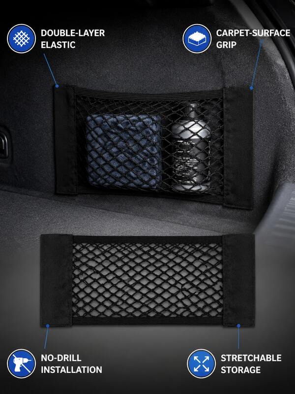 1pc Car Trunk Storage Net 40CM Double Layer Elastic Hook & Loop Design, Velvet Interior Dedicated No-Drill Car Storage Mesh Pocket